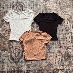 Elegant Women's Tops Set - White, Black, and Tan